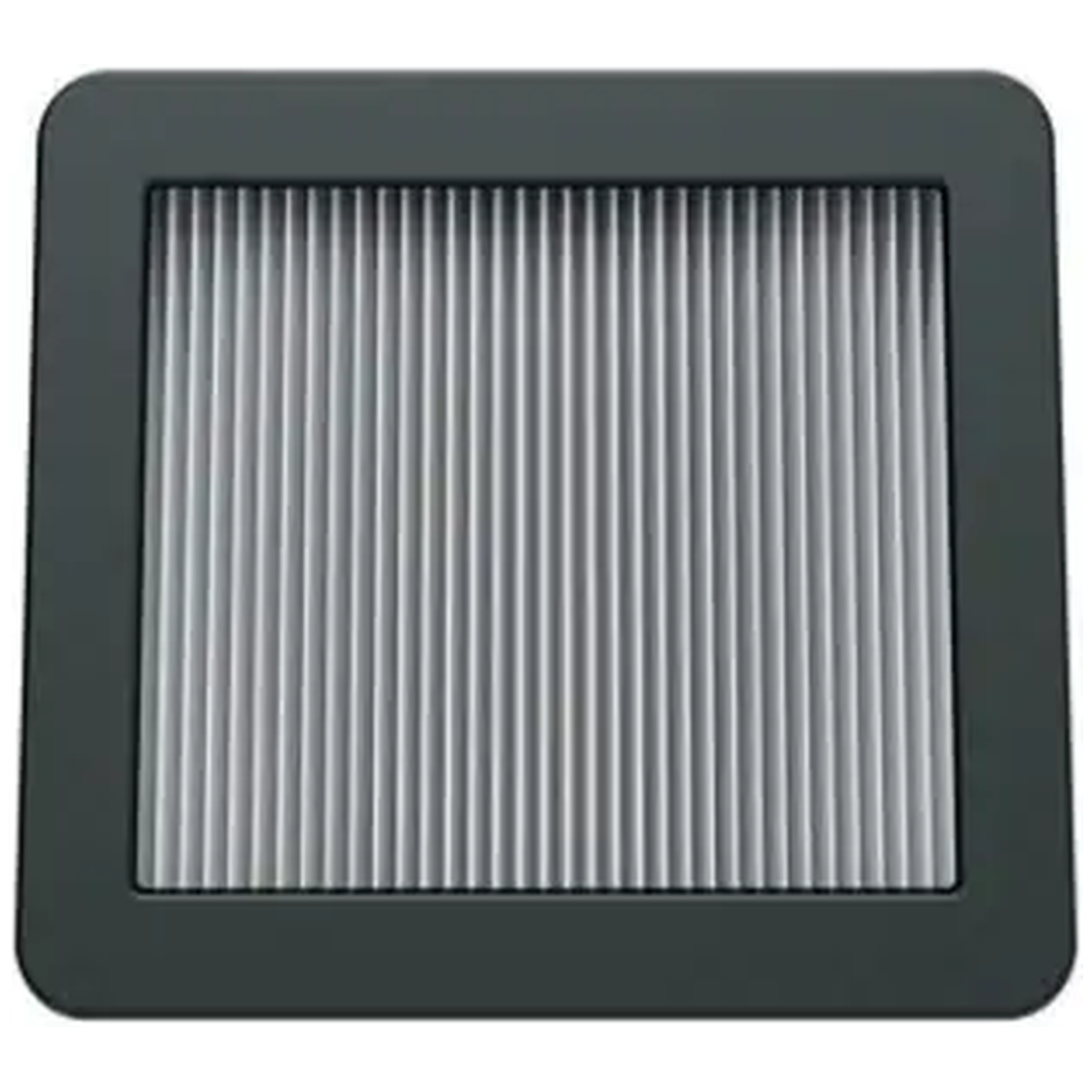 A dark rectangular frame surrounds a grille of vertical, silver louvers.
