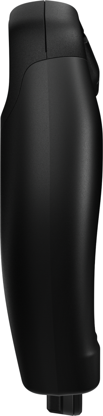 Poignée de joystick noire avec un éclat et une texture métalliques.