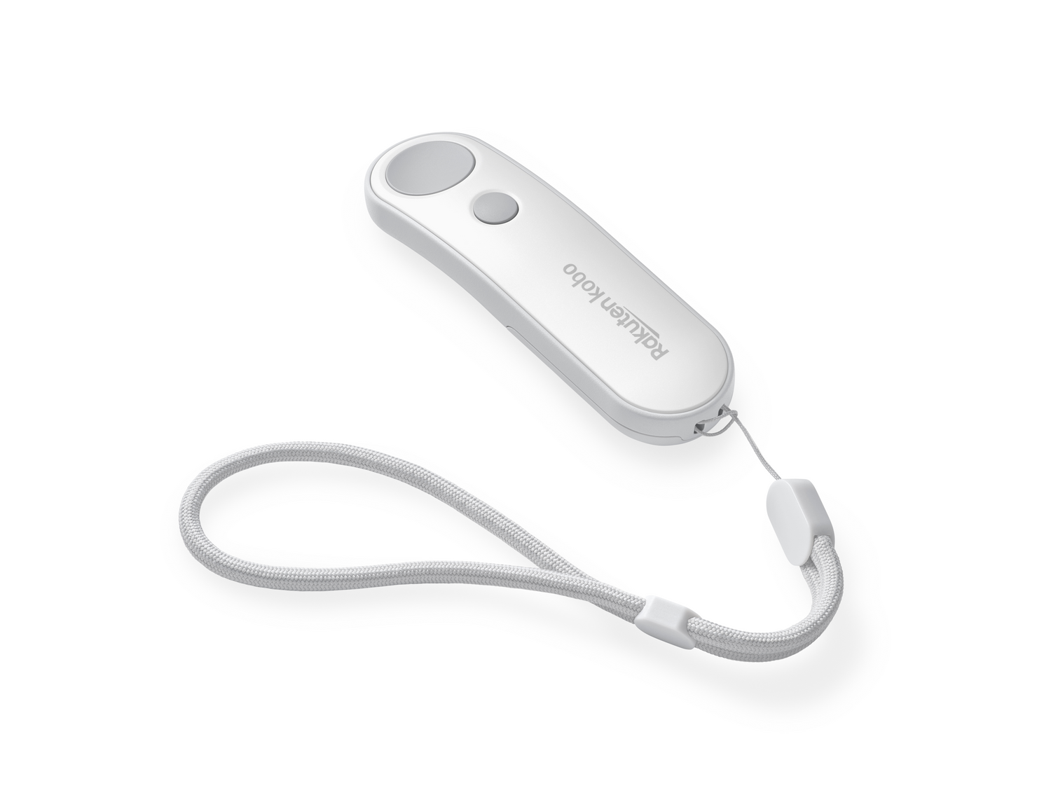 Un controlador blanco para e-reader Kobo con correa de muñeca sobre fondo blanco.