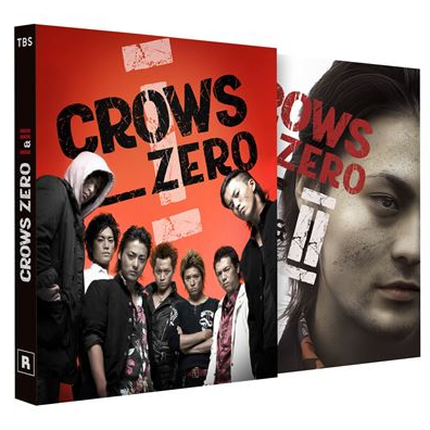 Couverture DVD Crows Zero & II. Plusieurs jeunes hommes sur fond rouge.
