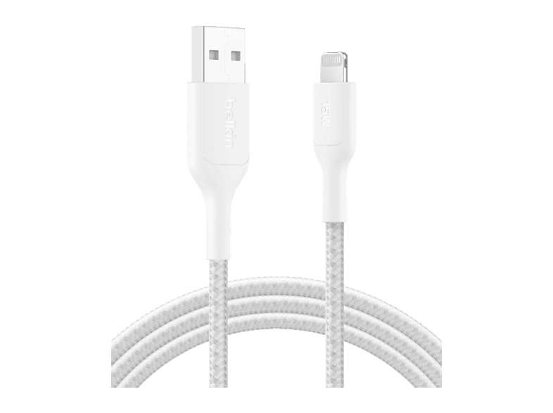 Cable USB - Belkin CAA020, USB-A a Lightning, 2m, Blanco