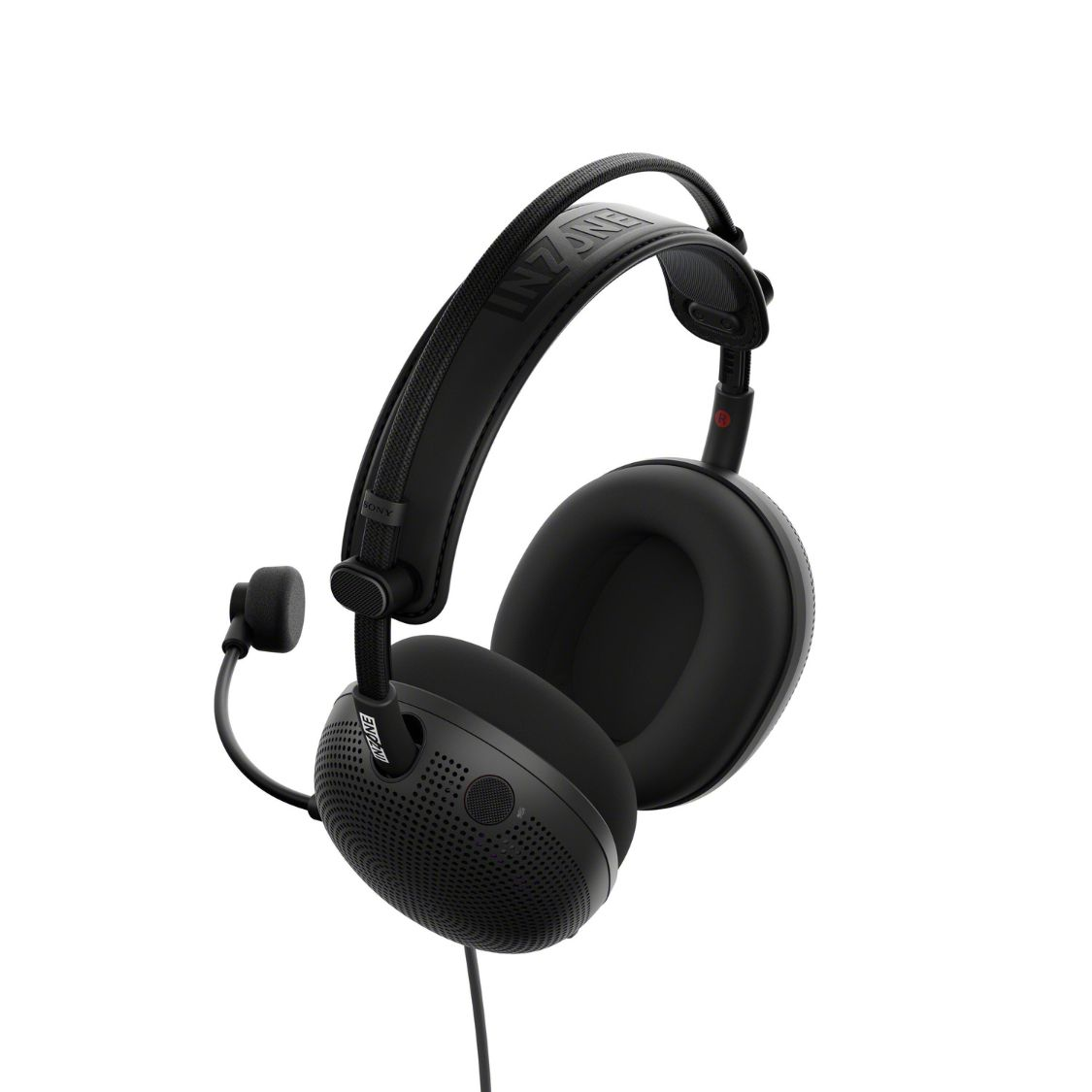 Auriculares negros con micrófono y almohadillas, sobre fondo blanco.