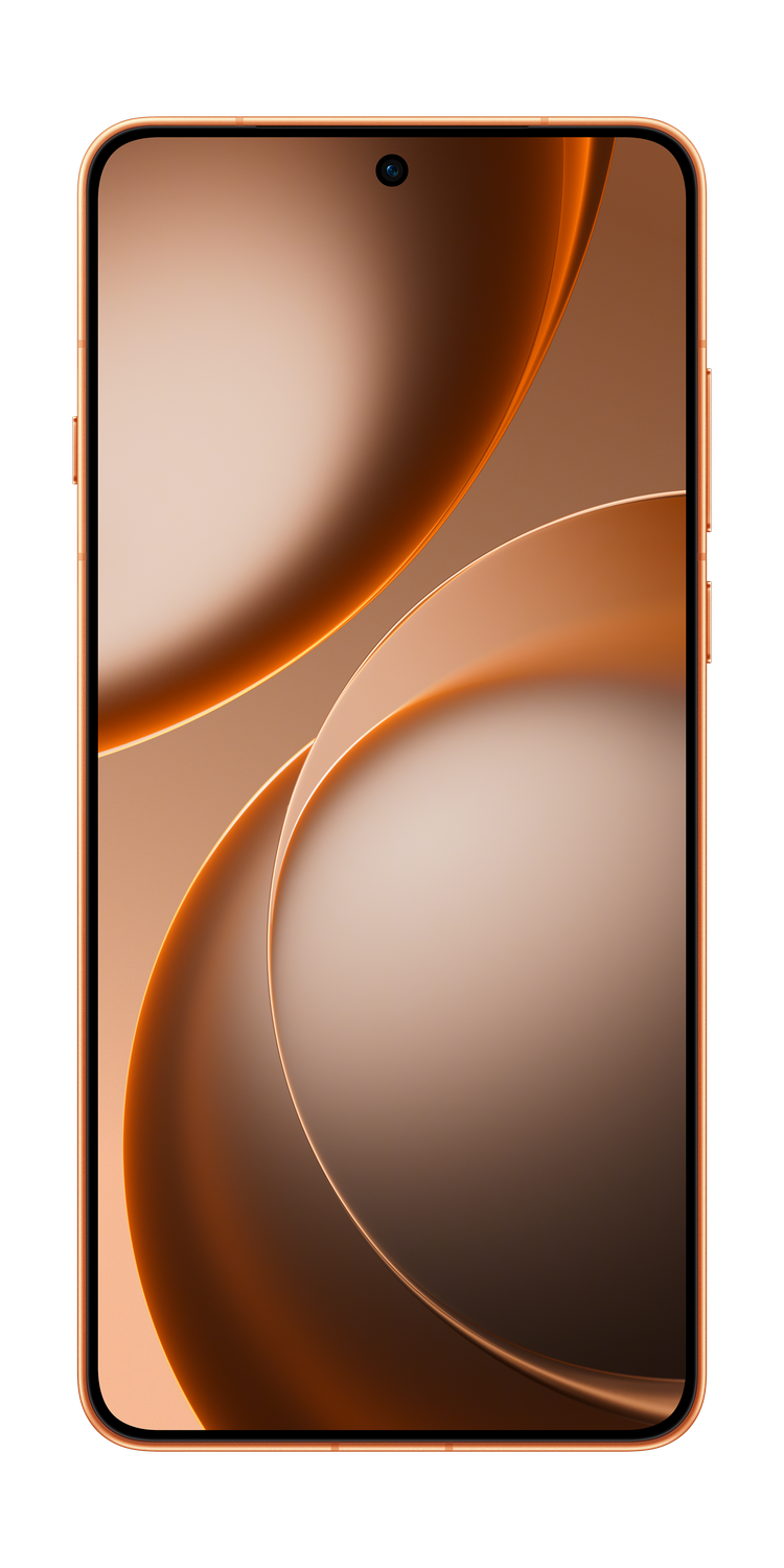 Una pantalla de smartphone dorada con formas orgánicas curvas y sombras.