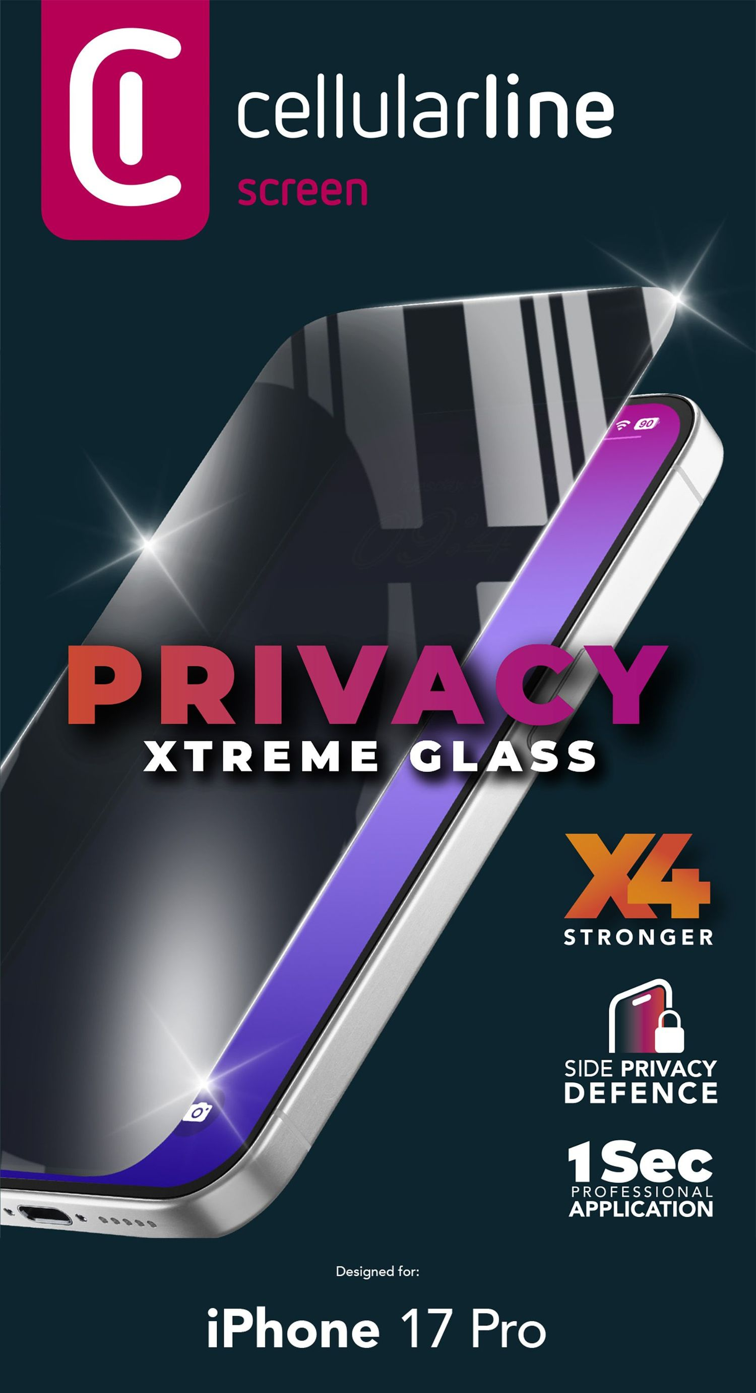 Vetro Privacy Xtreme Cellularline per iPhone 17 Pro. X4 più resistente.