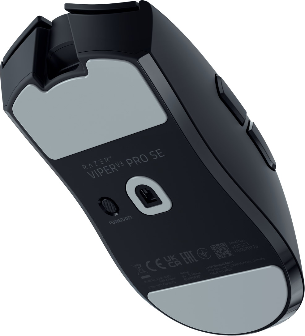 Mouse gaming nero Razer Viper V3 Pro SE con piedini argentati.