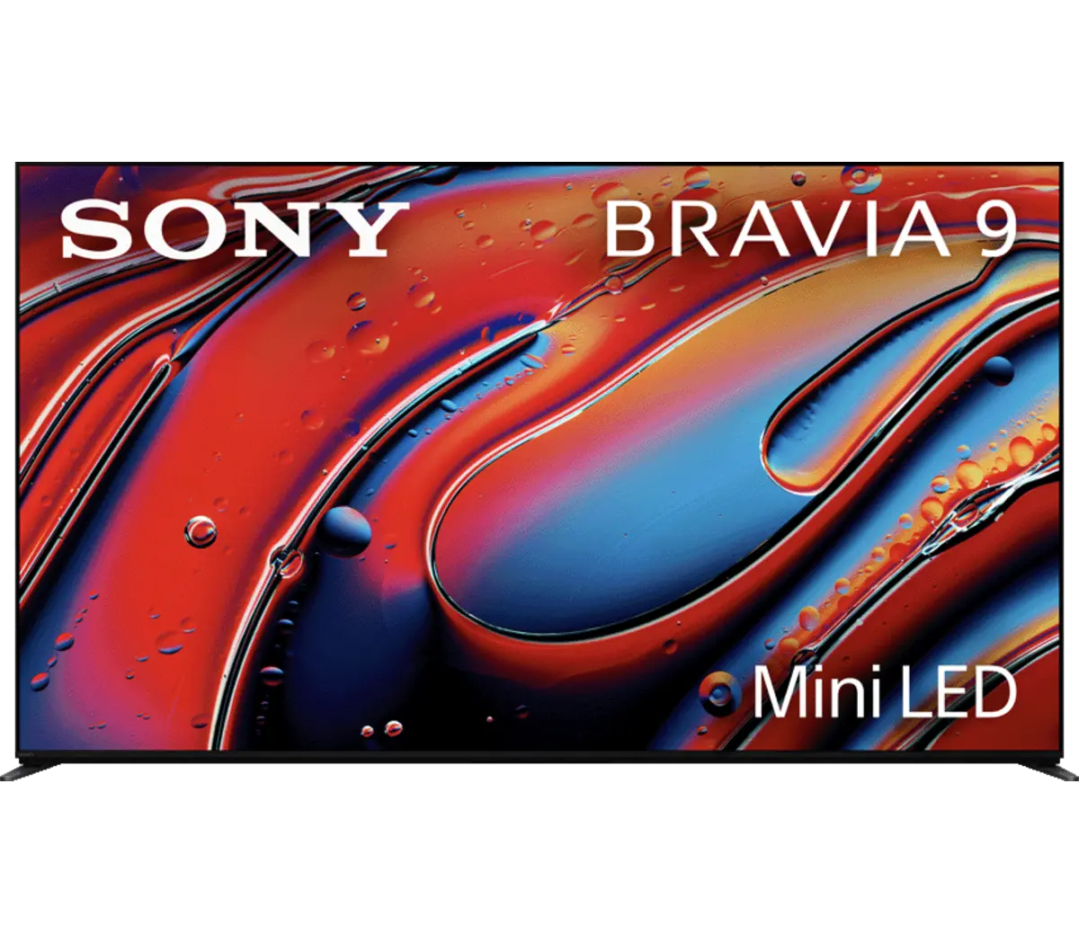 Telewizor Sony Bravia 9 Mini LED z abstrakcyjnym, kolorowym wygaszaczem ekranu.