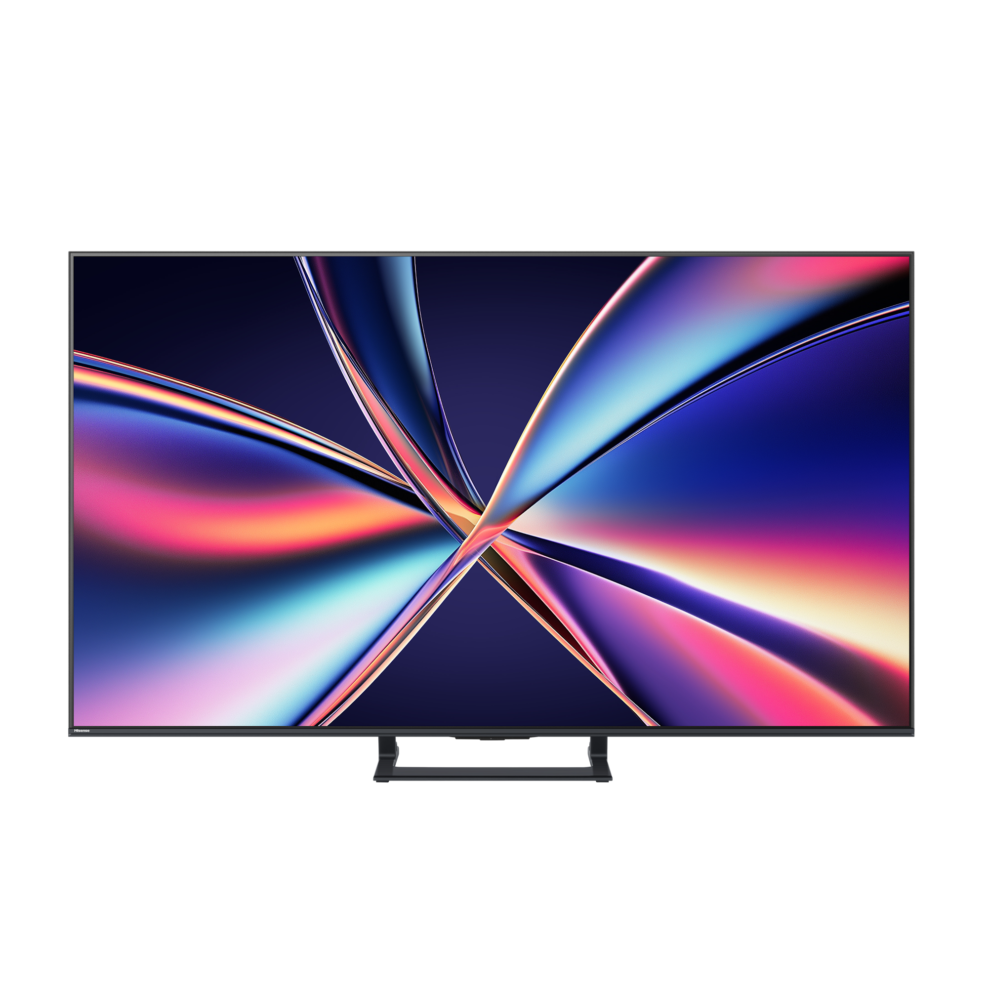 Nowoczesny telewizor wyświetlający abstrakcyjną, kolorową tapetę.