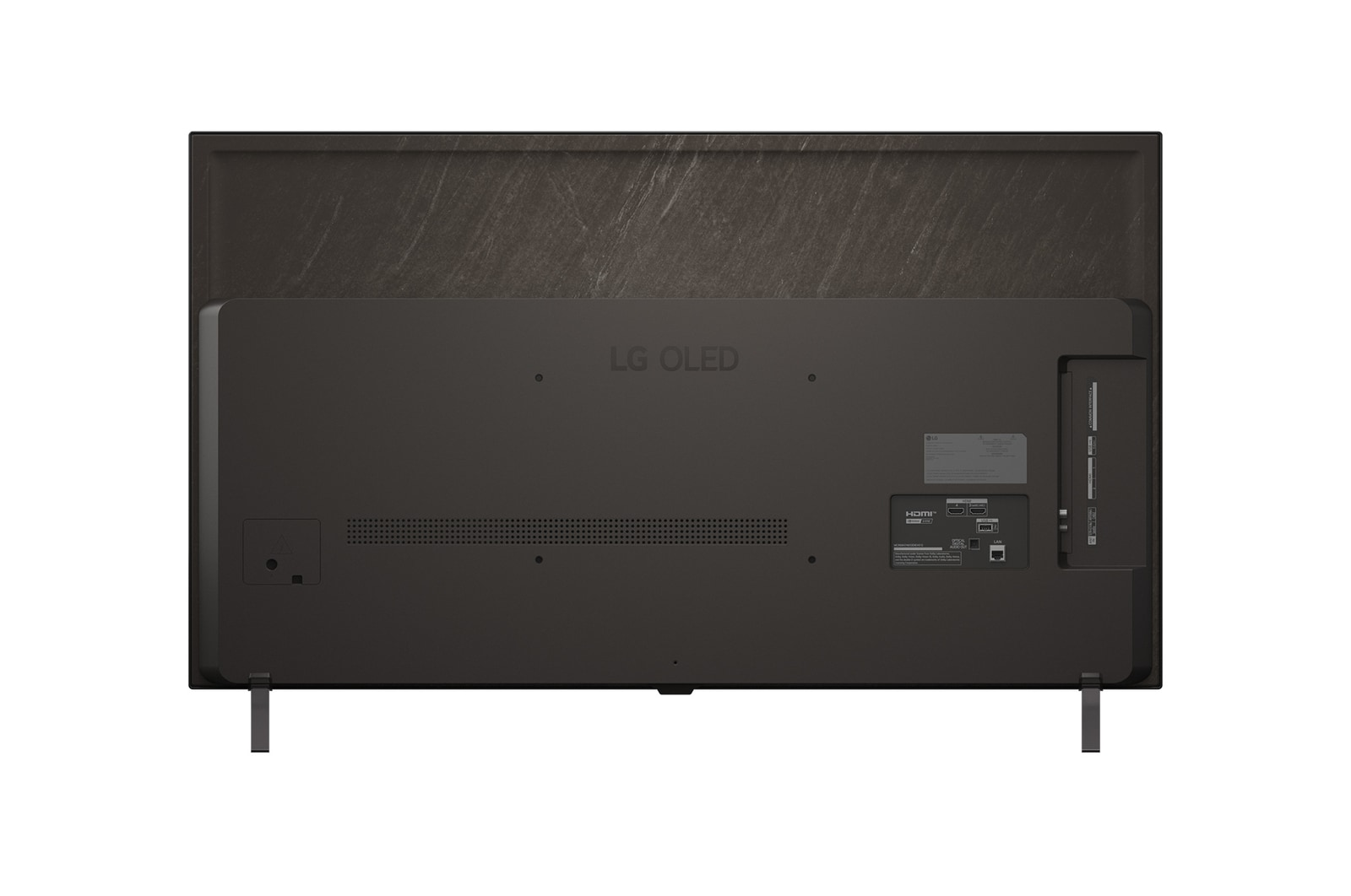 Tył ciemnego telewizora LG OLED z portami i otworami wentylacyjnymi.