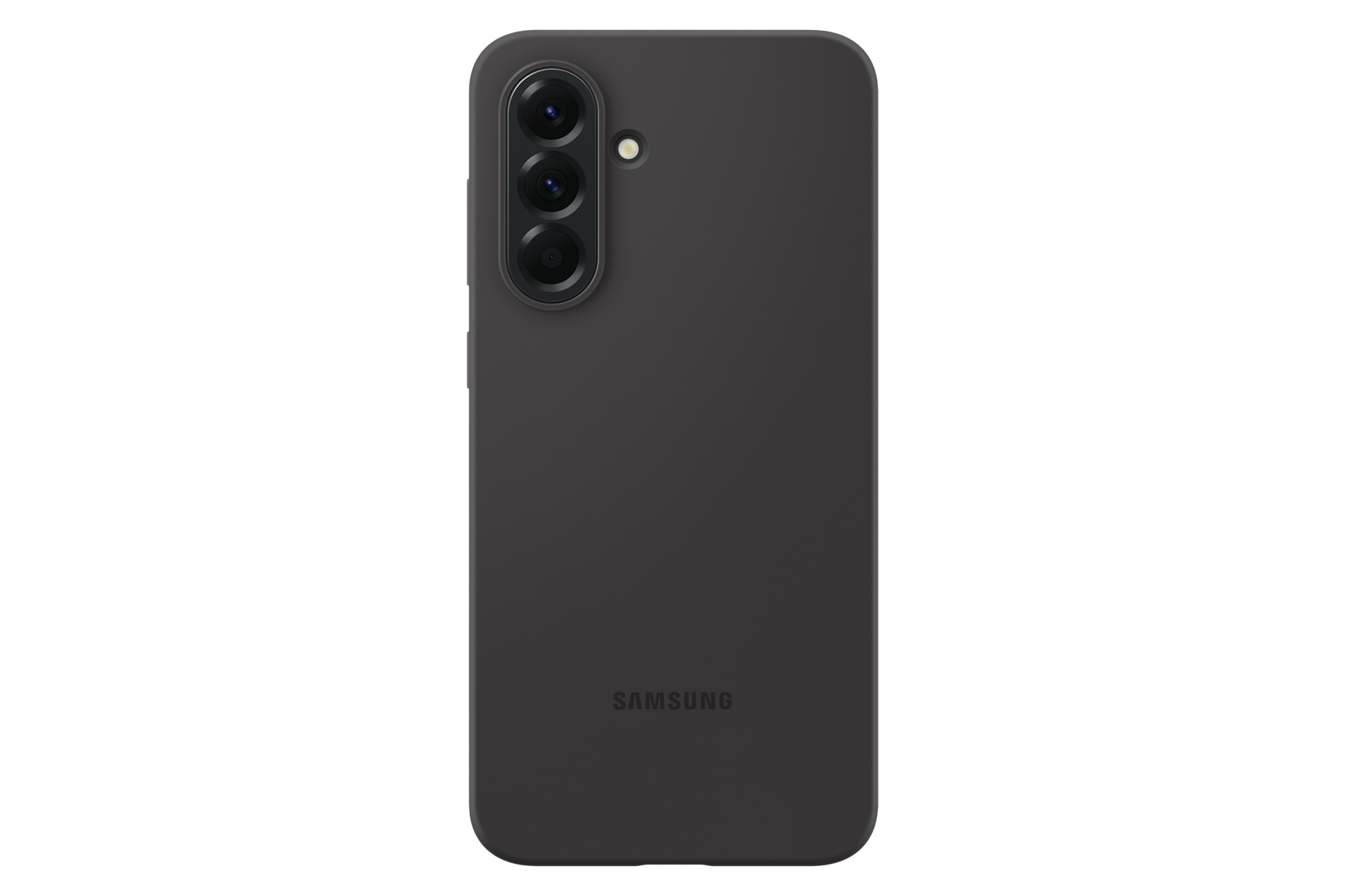 Ciemnoszare etui Samsung z trzema obiektywami i lampą błyskową.