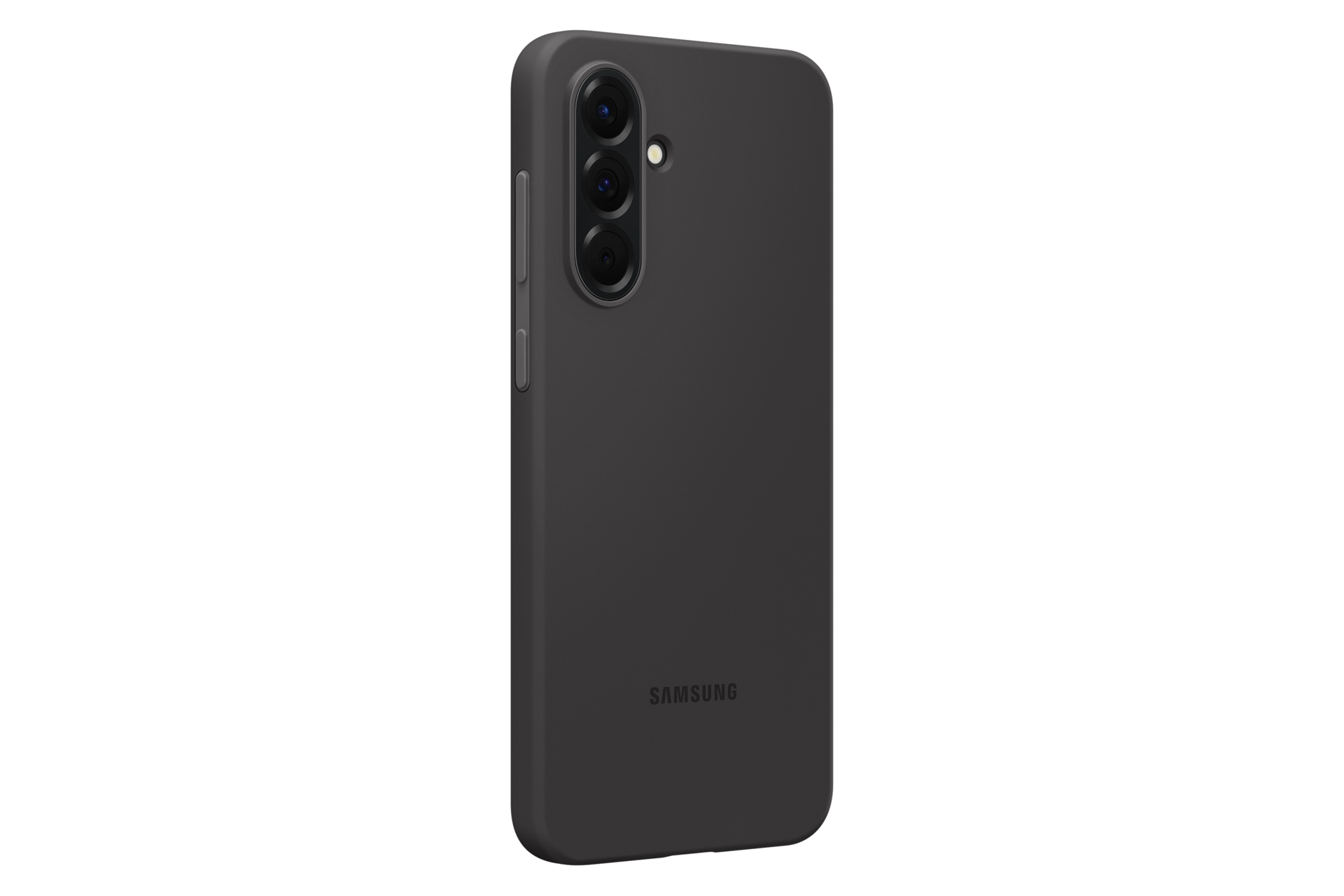 Ciemnoszary telefon Samsung z potrójnym aparatem i logo Samsung.