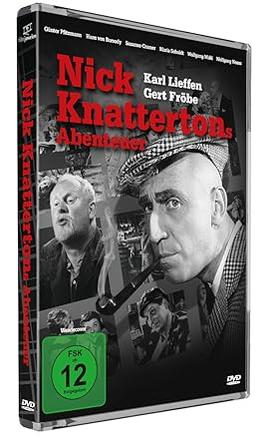 DVD-Cover: Zwei Männer rauchen Pfeife, einer trägt Schiebermütze. Titel: Nick Knattertons Abenteuer.