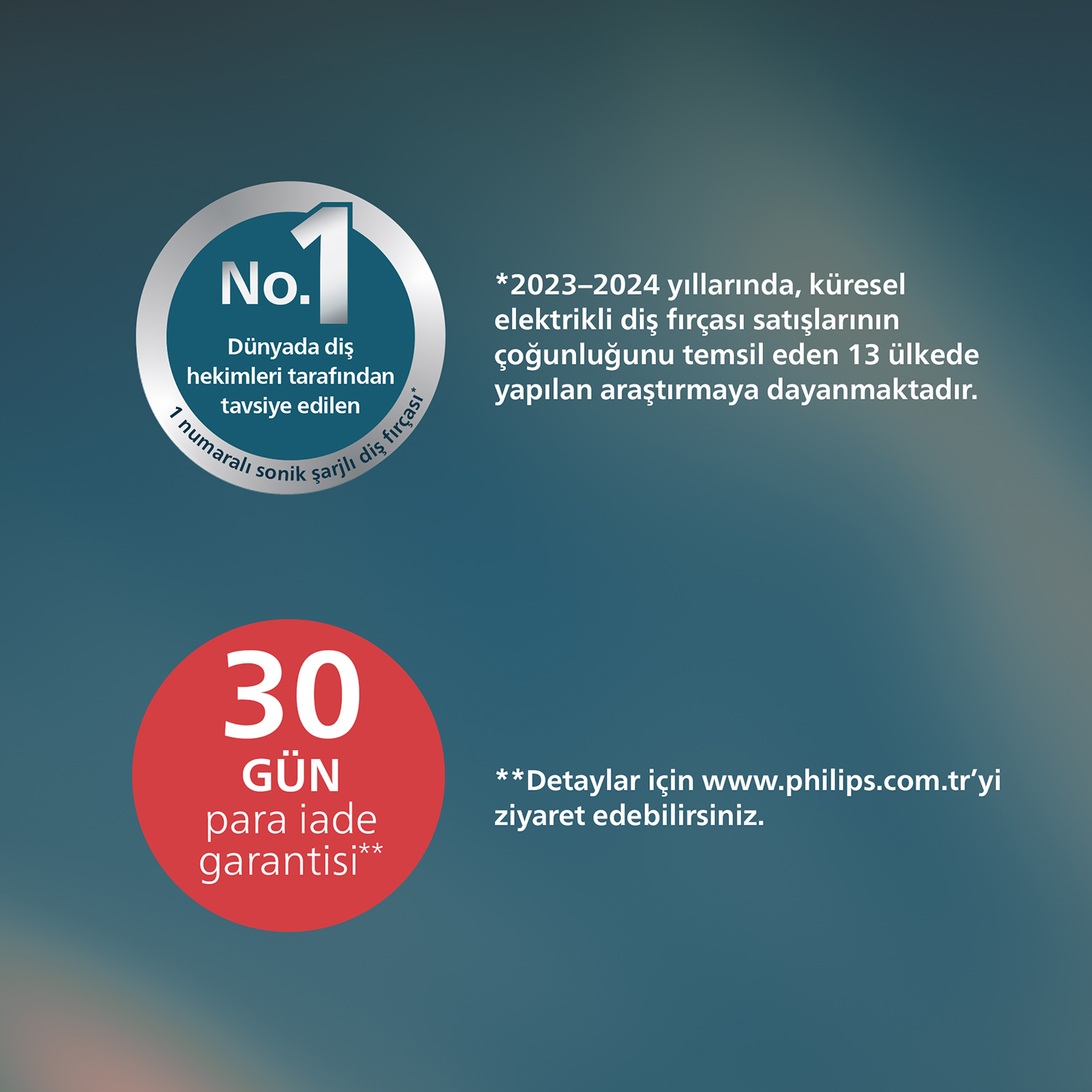Dünya çapında diş hekimlerinin önerdiği 1 numaralı sonik diş fırçası, 30 gün iade garantili.