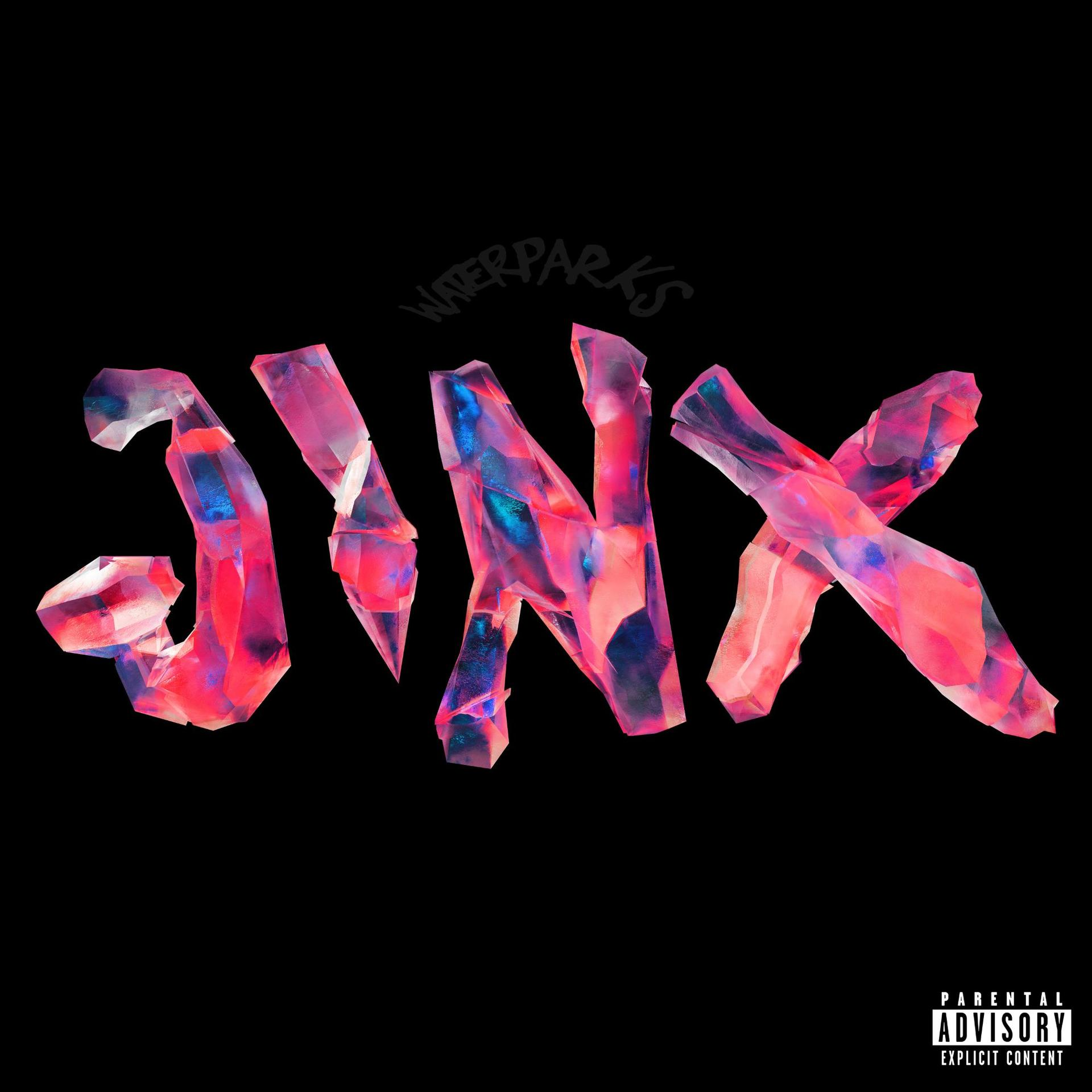 Das Albumcover zeigt den Schriftzug JINX aus facettenreichen Kristallen in Pink- und Blautönen.