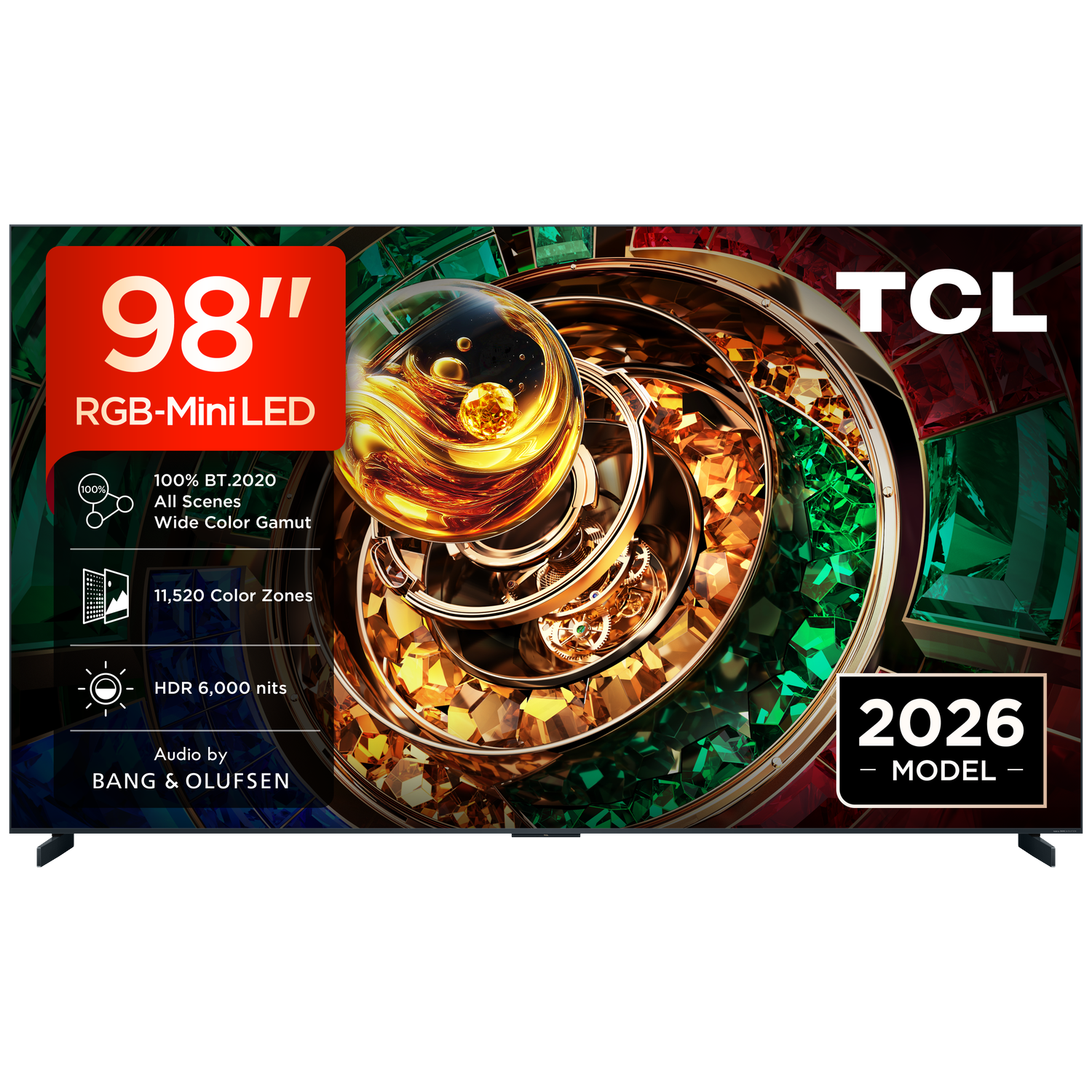 98-inch TCL RGB-Mini LED TV met 11.520 kleure zones en HDR 6.000 nits.