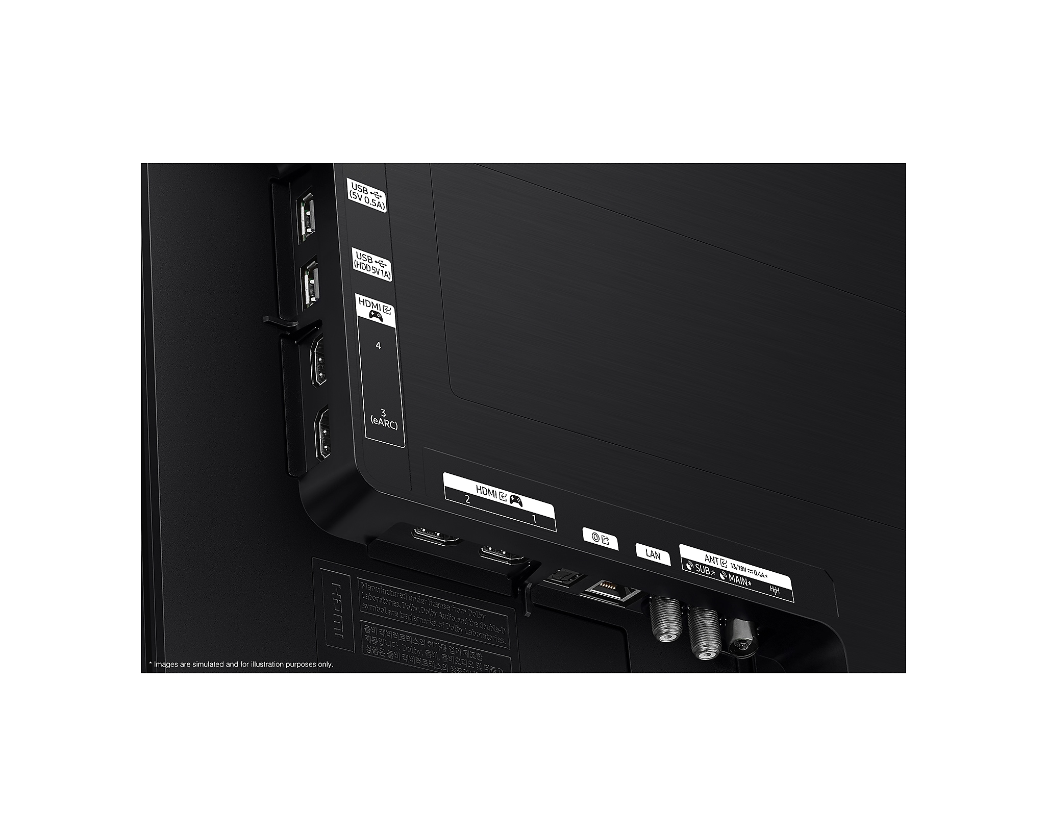 Porty panelu tylnego: USB, HDMI 1-4, LAN, ANTENA SUB/MAIN.