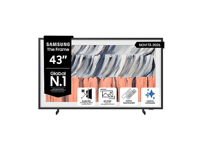 SAMSUNG The Frame AI TV 43'' QE43LS03HEUXZT 4K, Processore NQ4 Gen2, 4K Upscaling, Art Mode, Glare Free, Quantum HDR, Dolby Atmos & OTS Lite, Design, Vision Smart TV, 2026