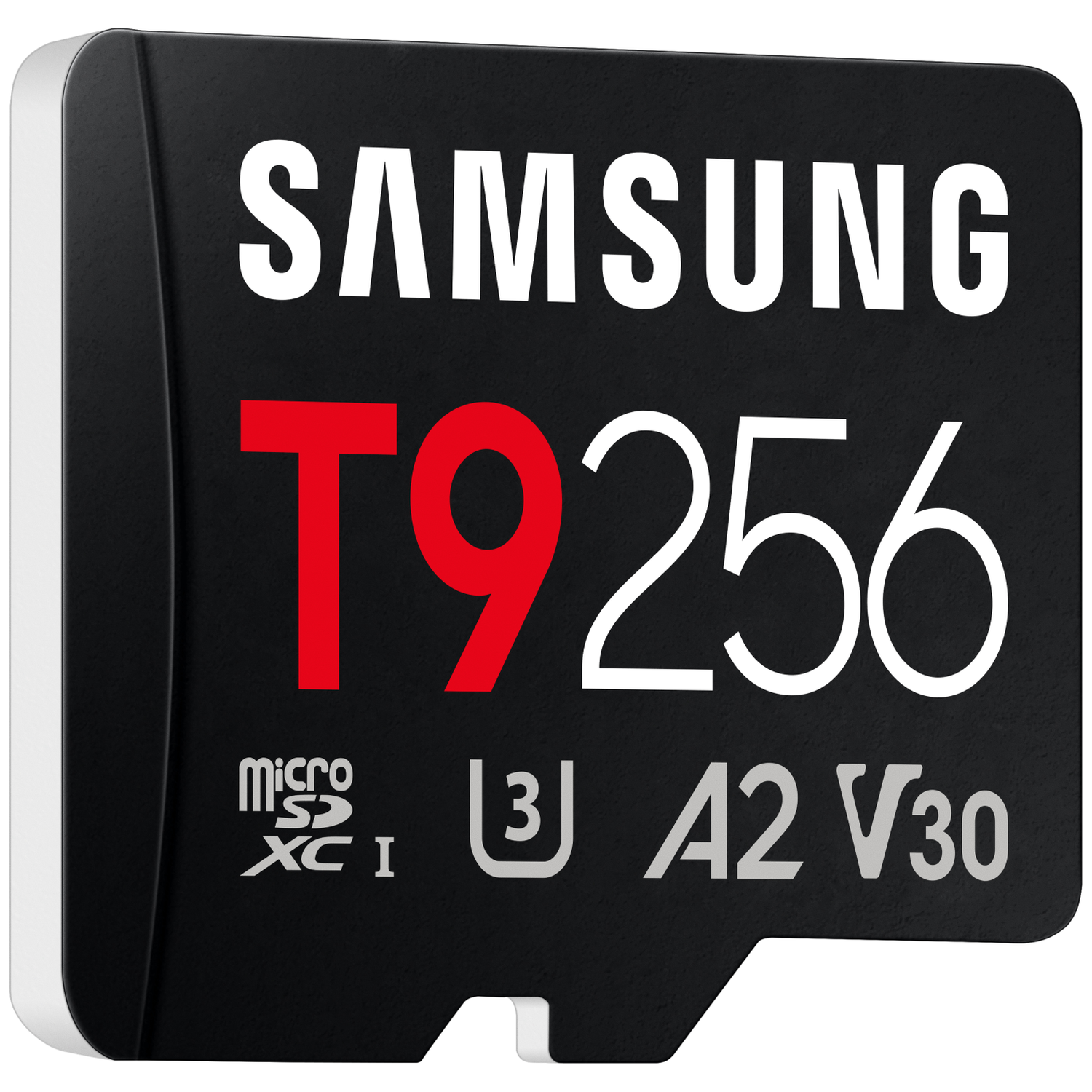 Samsung T9 256GB Micro SDXC card with A2 V30 marking.