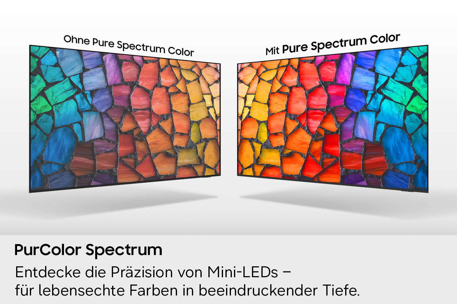 Zwei Bildschirme nebeneinander, einer mit und einer ohne Pure Spectrum Color.