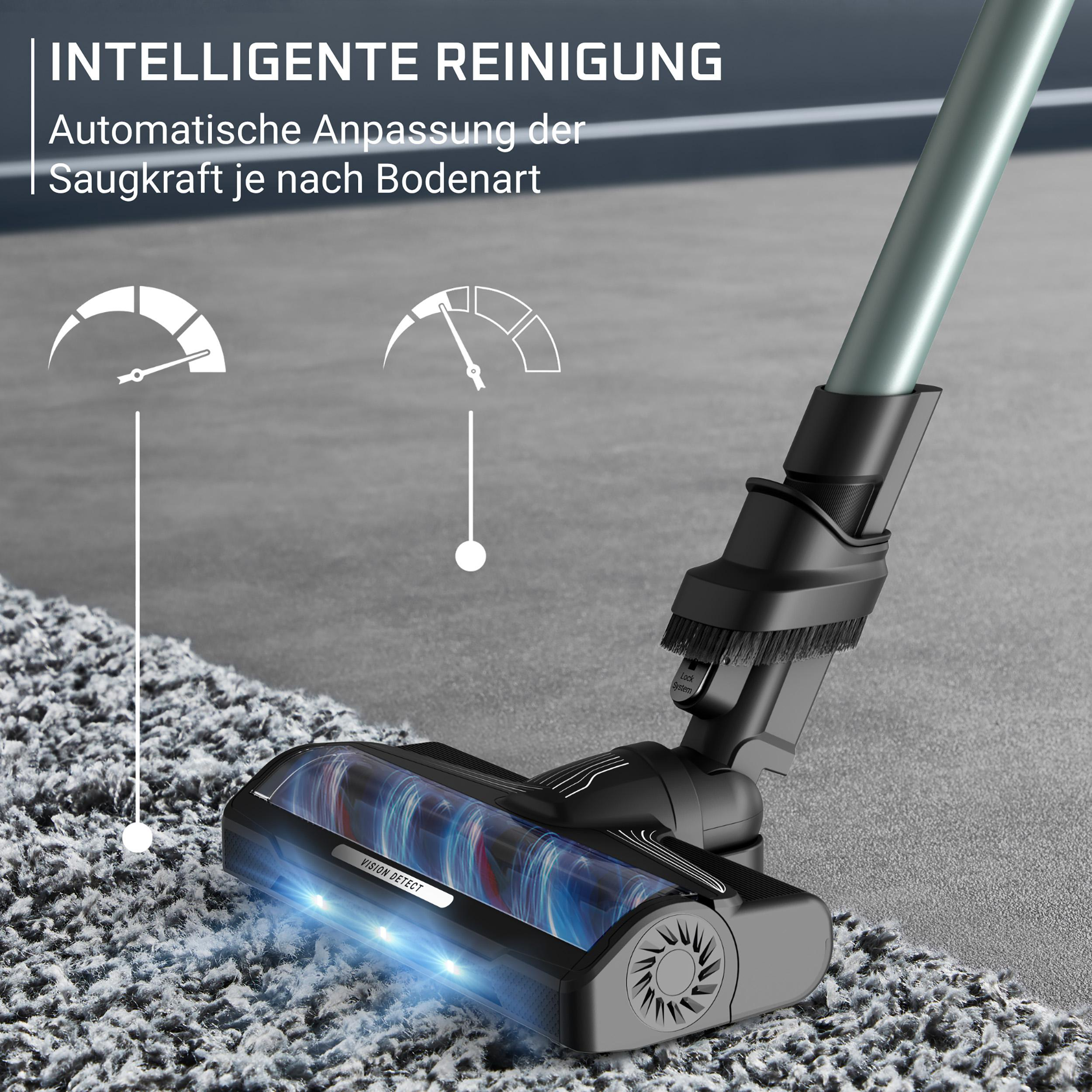 Bodenreinigungsbürste mit visueller Erkennung und Saugkraftanzeige.