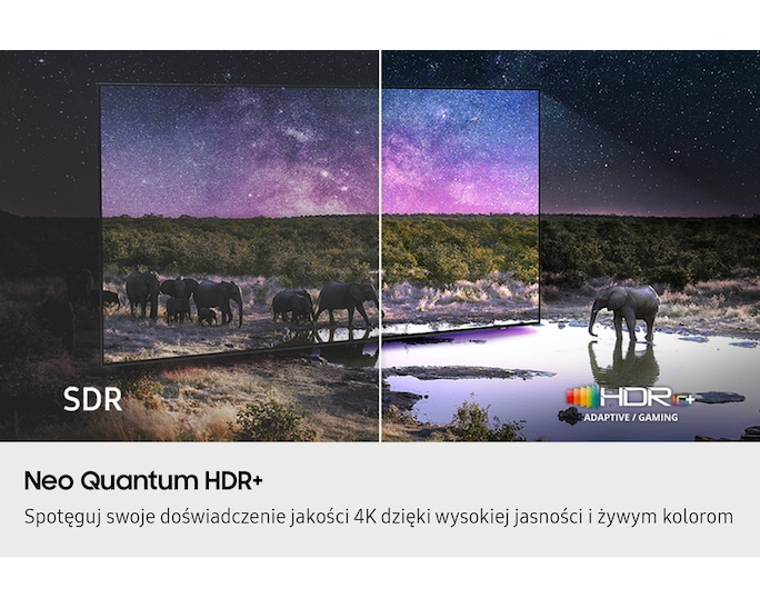 Porównanie obok siebie: SDR vs HDR+ ze słoniami pod gwiaździstym niebem.