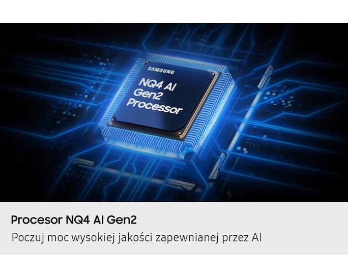 Procesor Samsung NQ4 AI Gen2 z niebieskimi obwodami.