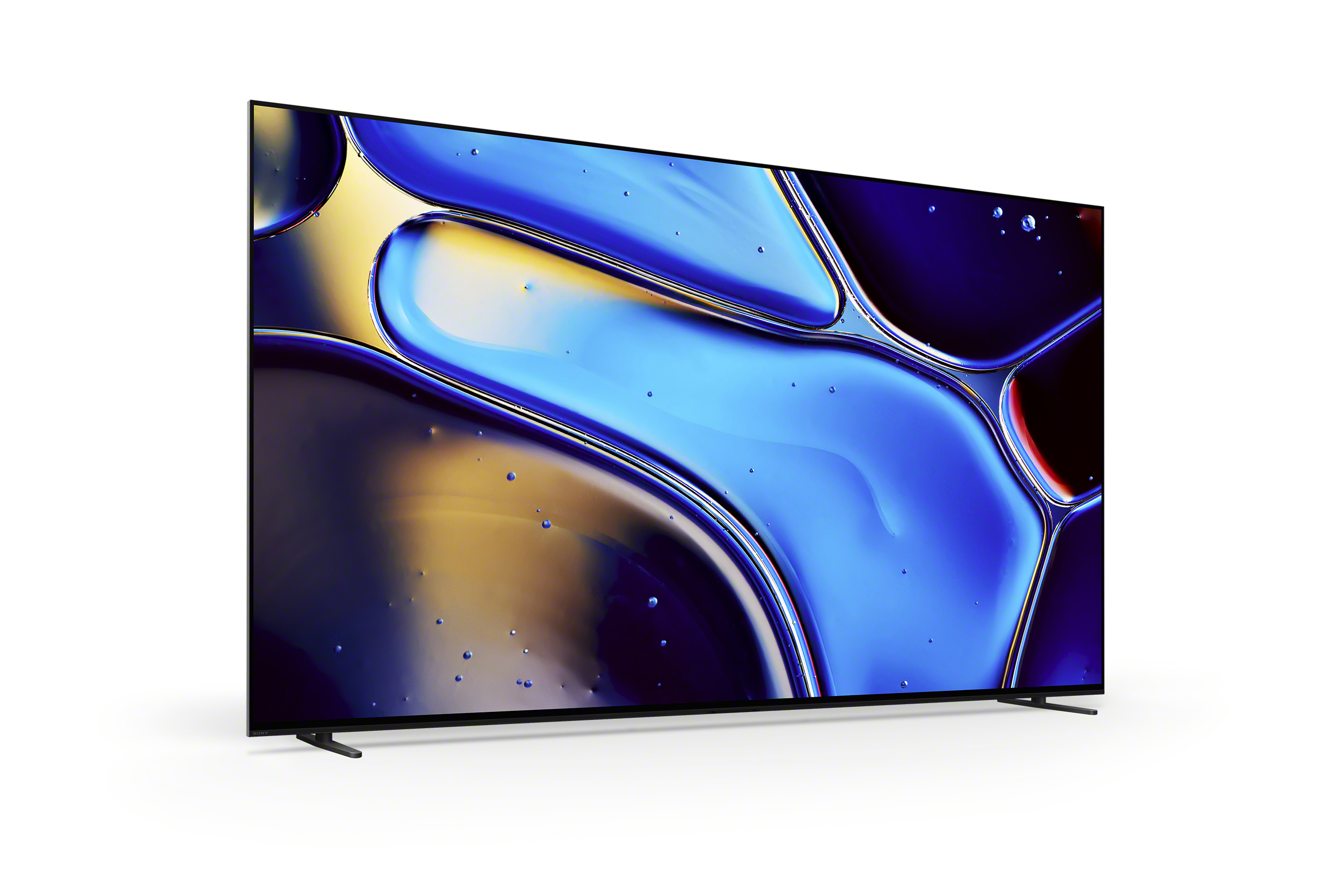 Nowoczesny telewizor z abstrakcyjnym, kolorowym ekranem z bąbelkami.