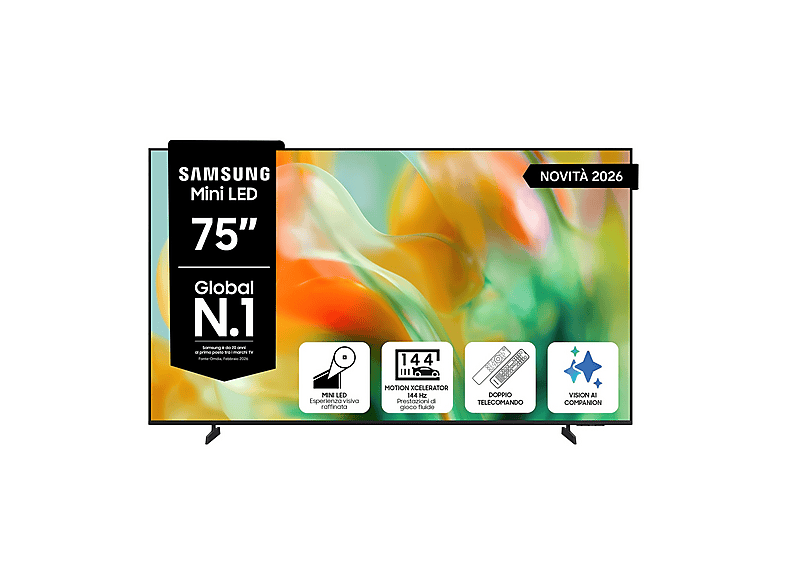 SAMSUNG Mini LED AI TV 75” UE75M80HAUXZT 4K, Processore NQ4 Gen2, 4K Upscaling, Color Booster Pro, OTS Lite, Metal Stream Design, Vision Smart TV, 2026