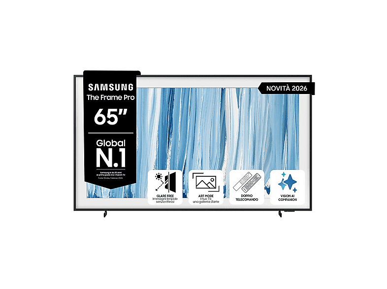 SAMSUNG The Frame Pro AI TV 65” QE65LS03HWUXZT 4K, Processore NQ4 Gen3, 4K Upscaling, Art Mode, Glare Free, Neo Quantum HDR, Dolby Atmos & OTS, Modern Design, Vision Smart TV, 2026