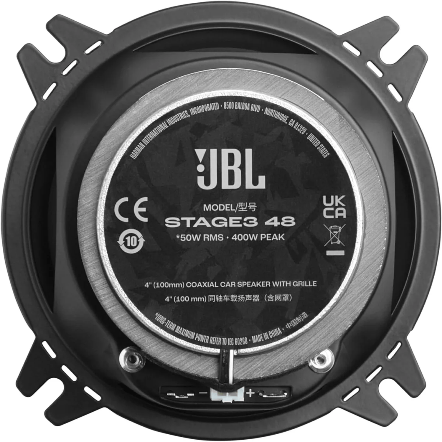 JBL 4-inch coaxiale auto speaker, model Stage3 48, zwart.