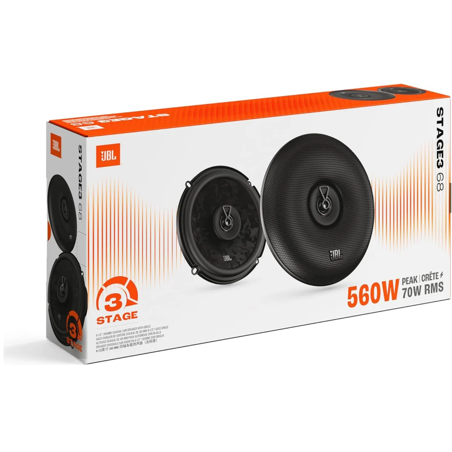 JBL Stage3 68 car speakers on box, 560W peak power.