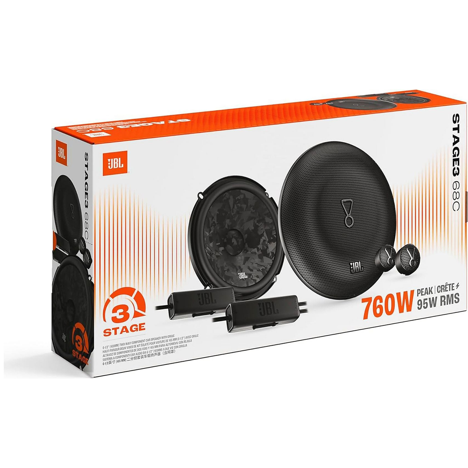 JBL Stage 3 680 autoluidsprekers in doos met 760W piekvermogen.