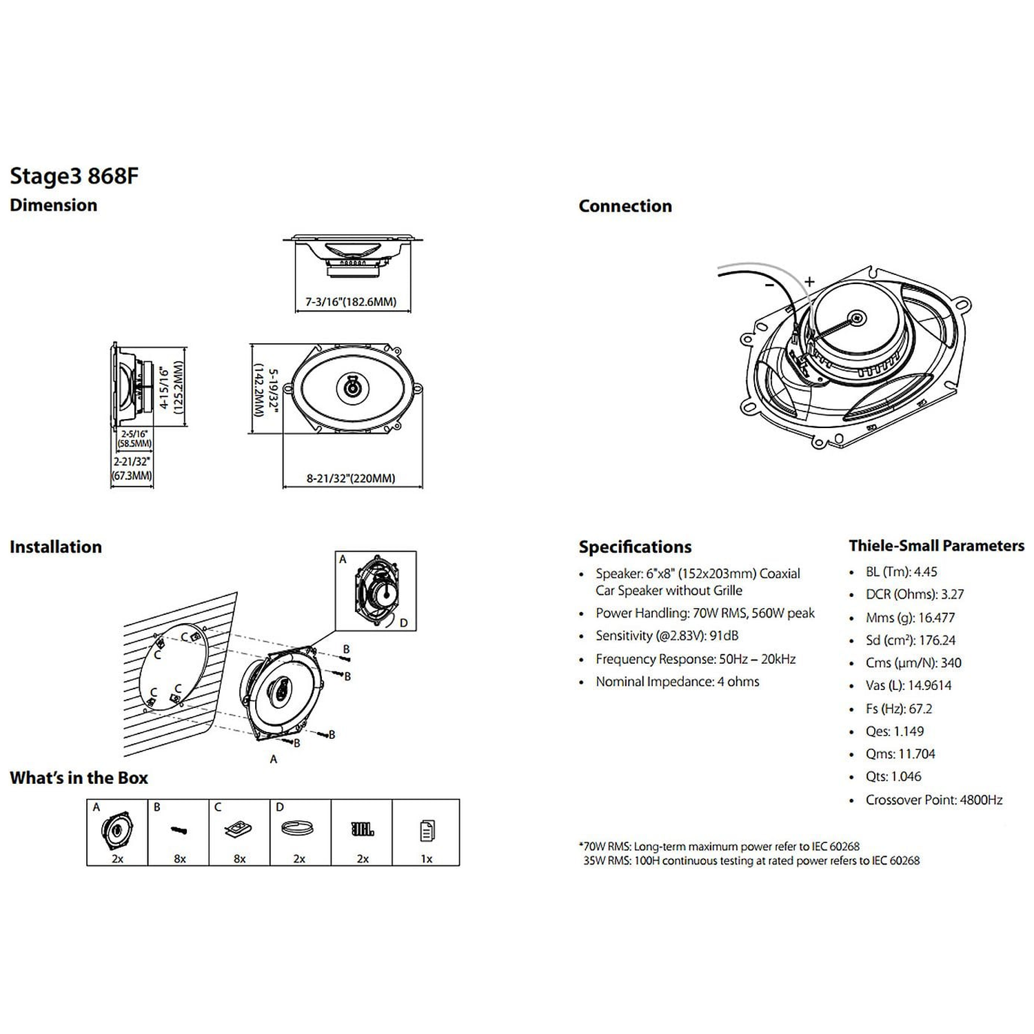 Technical drawing of a coaxial speaker with dimensions and specifications.