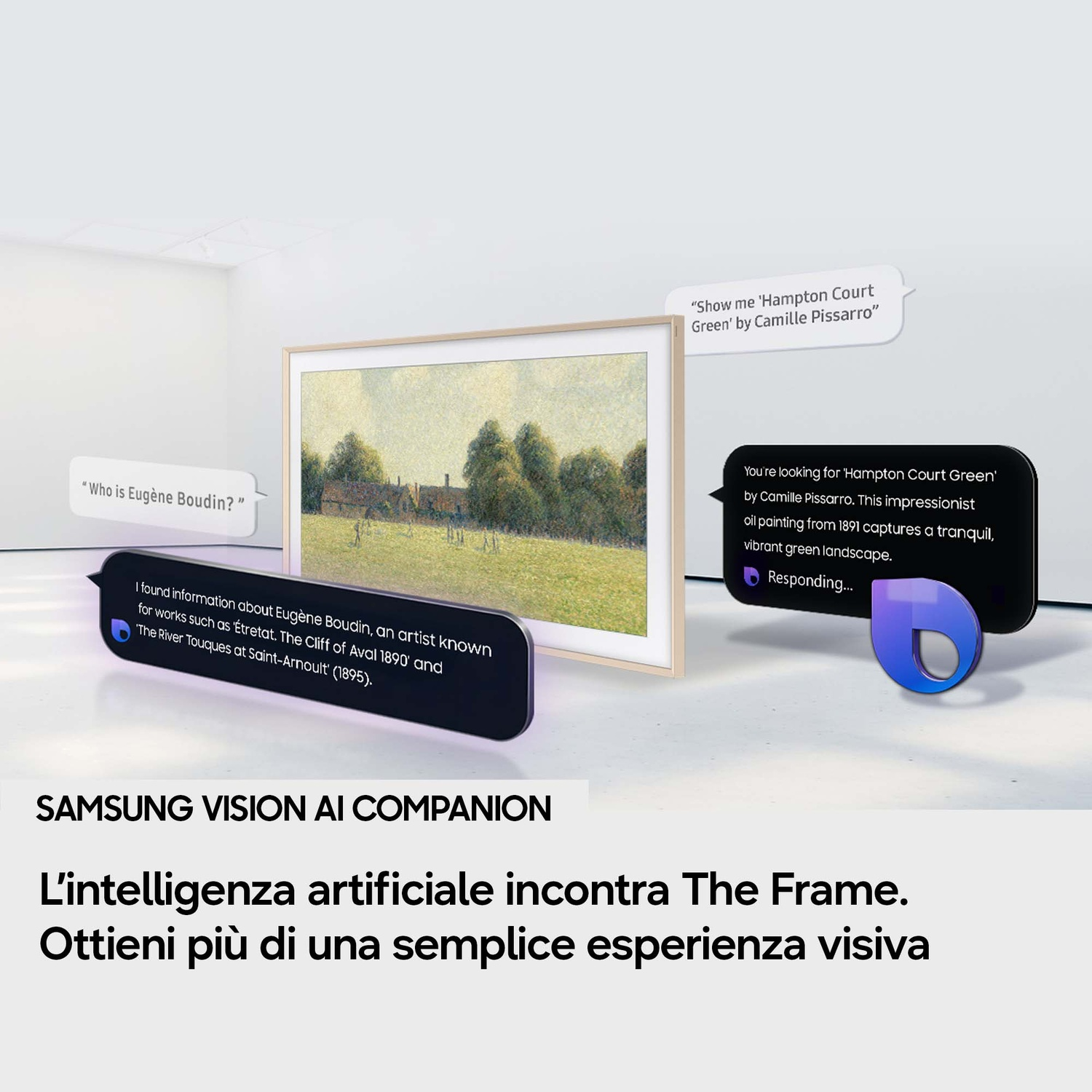 Un dipinto viene mostrato, con l'IA che risponde con informazioni su artisti e opere.