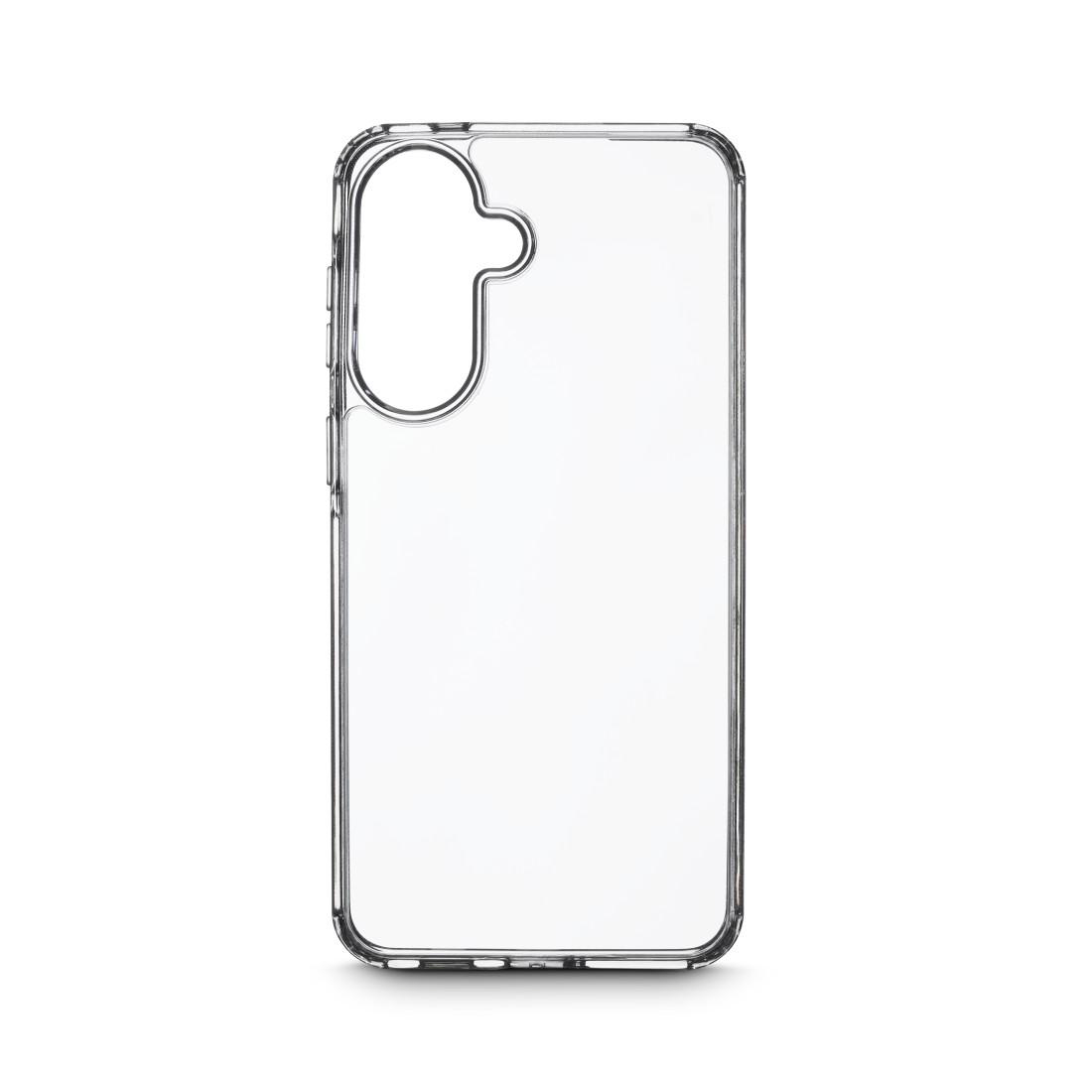 Ein transparenter Handyhülle-Prototyp mit Aussparungen für Knöpfe und Kamera.