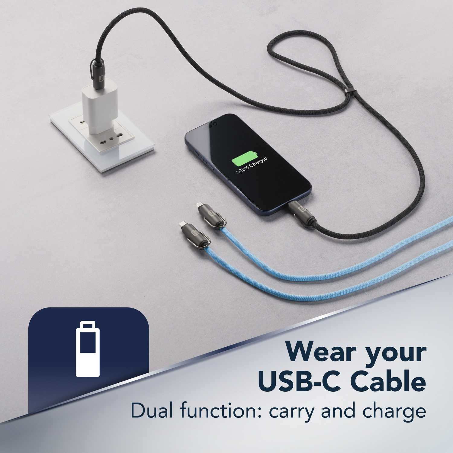 Uno smartphone si sta caricando tramite un cavo USB-C collegato a una presa a muro.