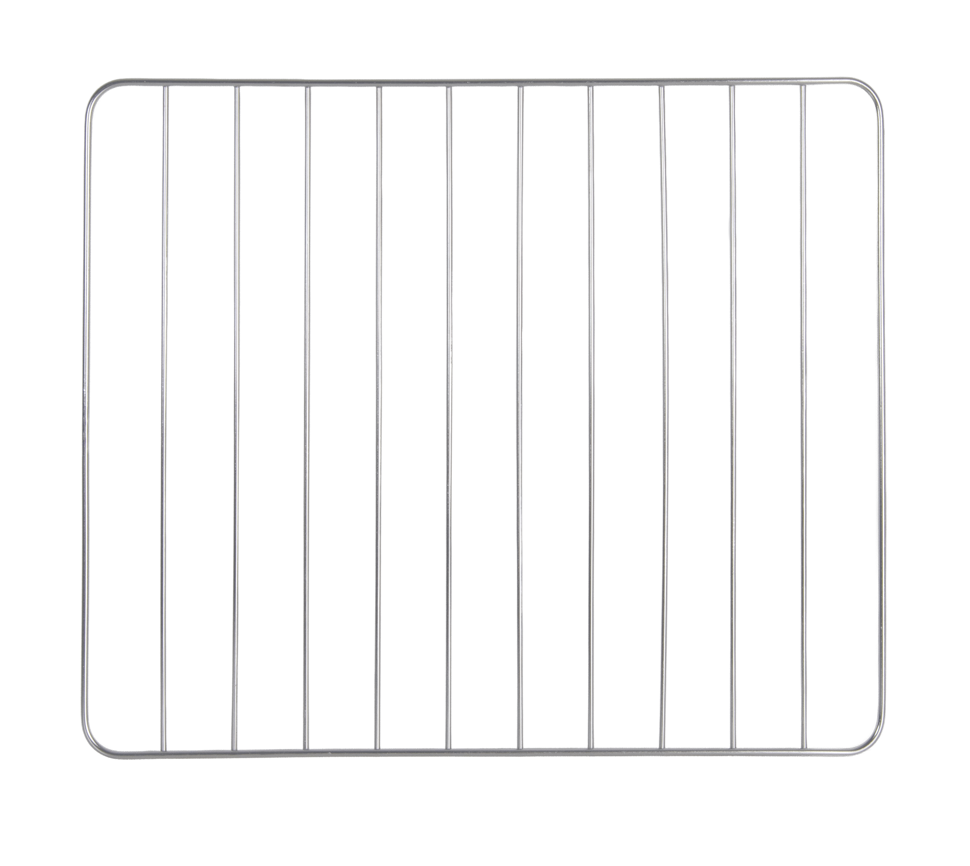 Ein metallisches Grillrost mit vertikalen und horizontalen Stäben.