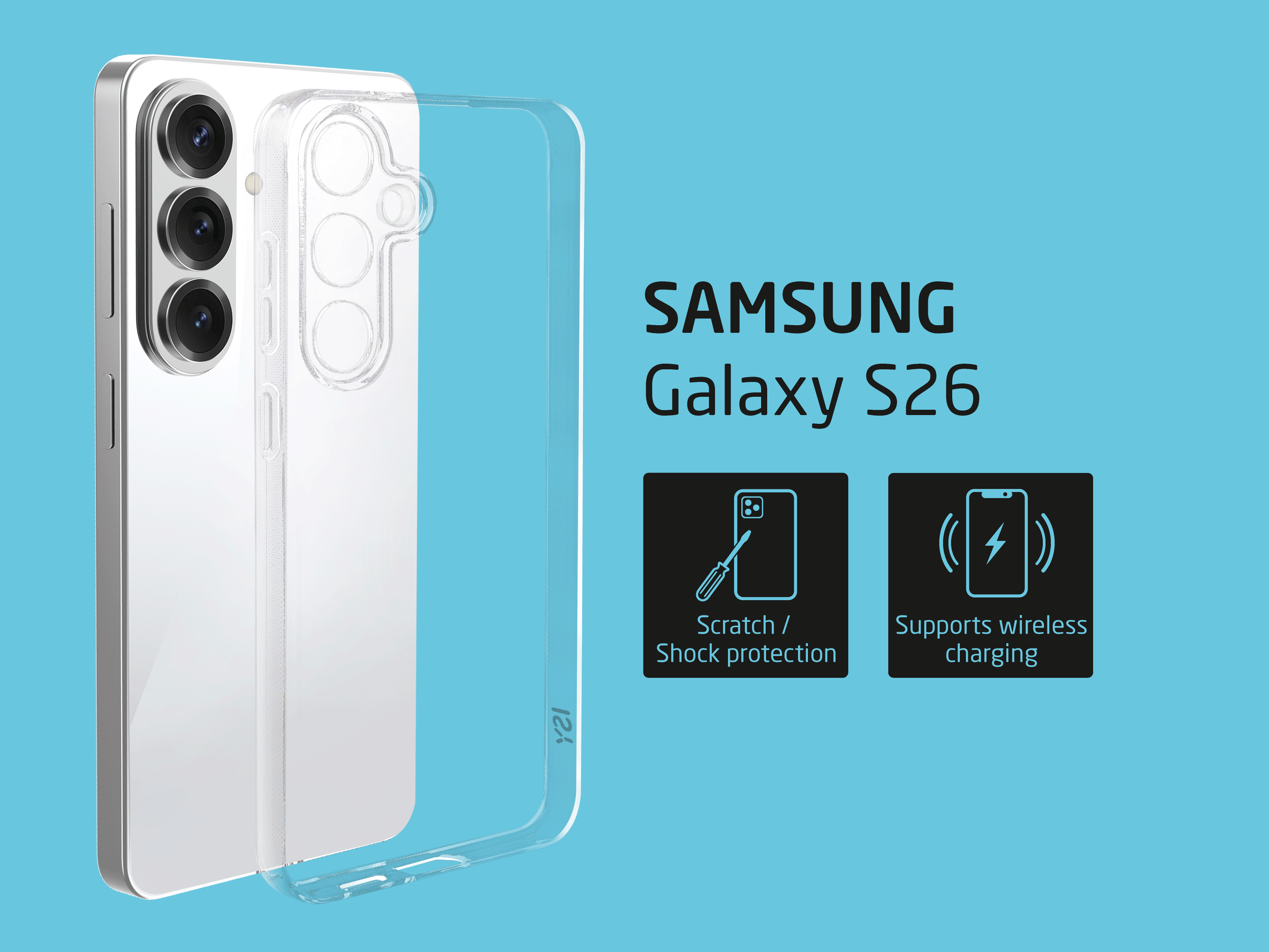 Samsung Galaxy S26 Hülle mit Kameraschutz und kabelloser Ladefunktion.
