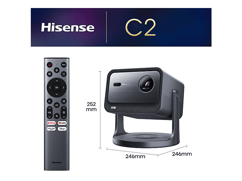 Hisense C2 , 2000 ANSI Lumen, (65-300 Zoll) Smart Mini Laser Projektor (UHD 4K, 3D, 2000 cd/m²) — Foto 4 von 5