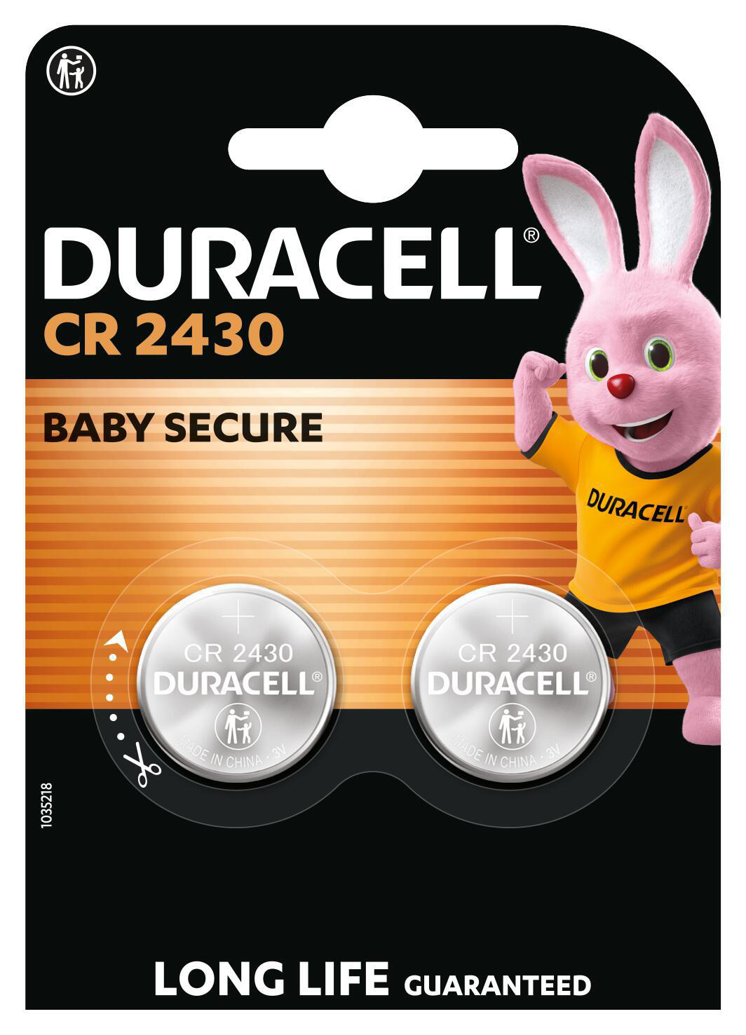 Duracell CR 2430 Batterien mit Baby-Sicherheitsmerkmal, rosa Hase.