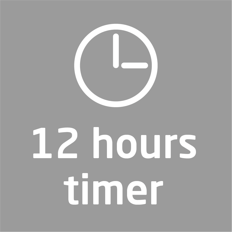 Biała tarcza zegara ze słowami '12 godzin timer'.