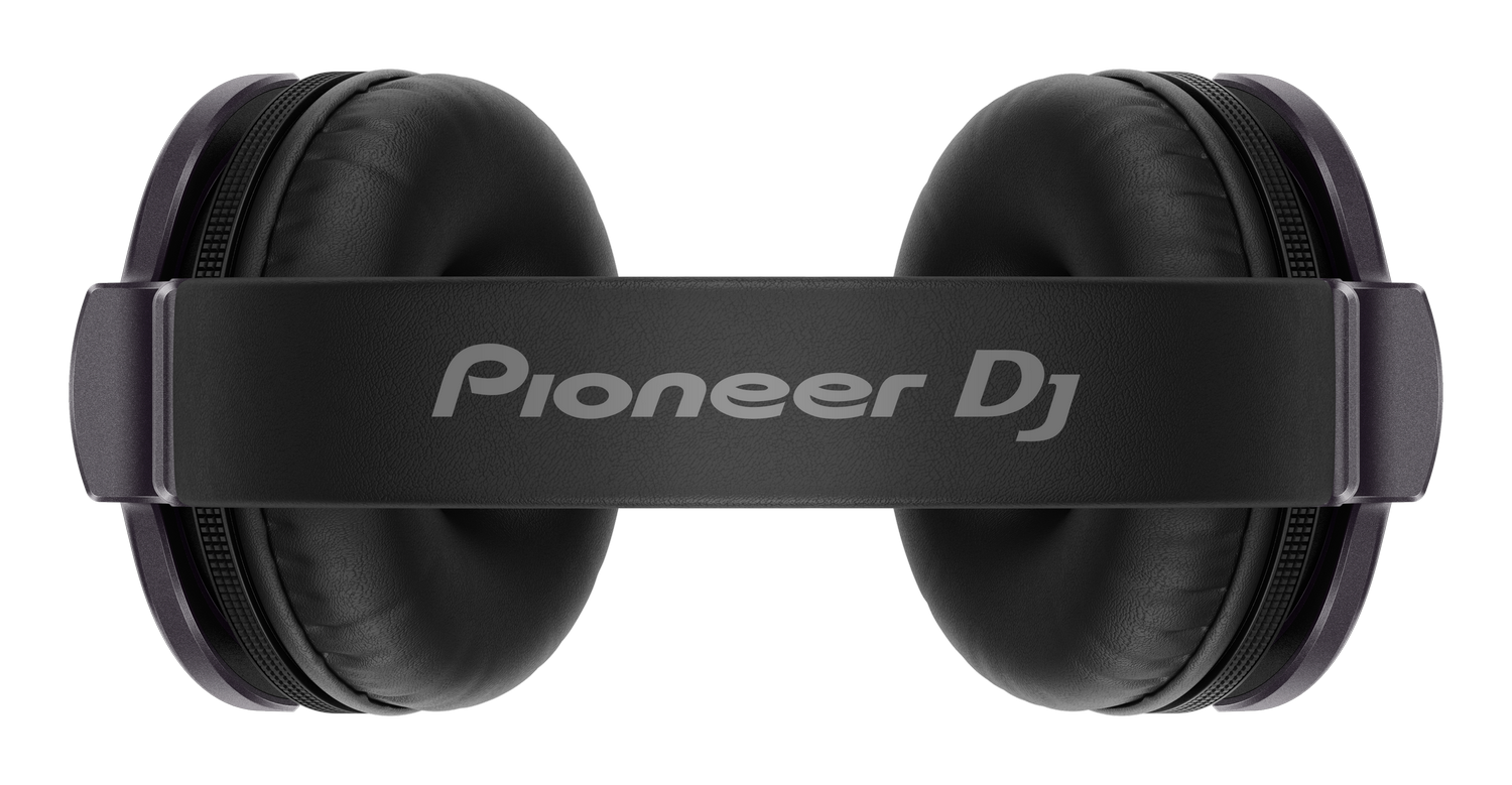 Auriculares Pioneer DJ negros con diadema y orejeras acolchadas.