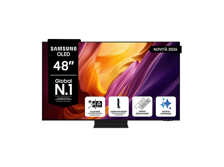 SAMSUNG OLED AI TV 48'' QE48S95HAEXZT 4K, Processore NQ4 Gen3, 4K Upscaling Pro, Glare Free, HDR Motion Xcelerator 165Hz, Dolby Atmos & OTS, Laser Slim Design, Vision Smart TV, 2026