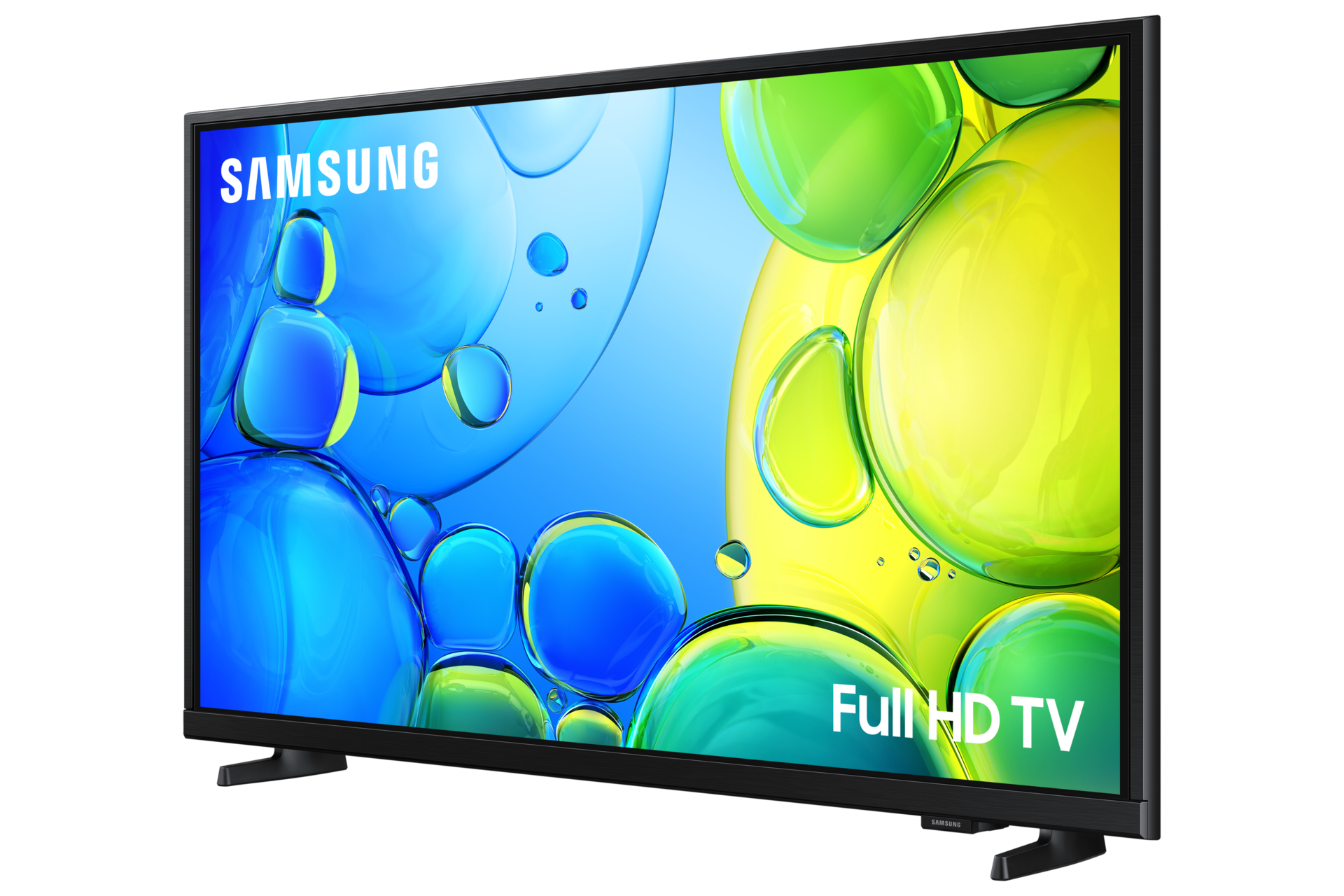 Ein Samsung Full HD Fernseher mit bunten Blasen auf dem Bildschirm.