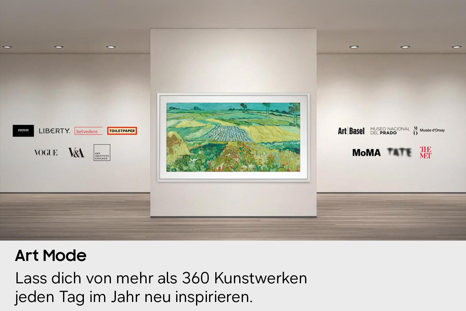 Eine Galerie mit Kunstwerken und Logos von Kunstinstitutionen.