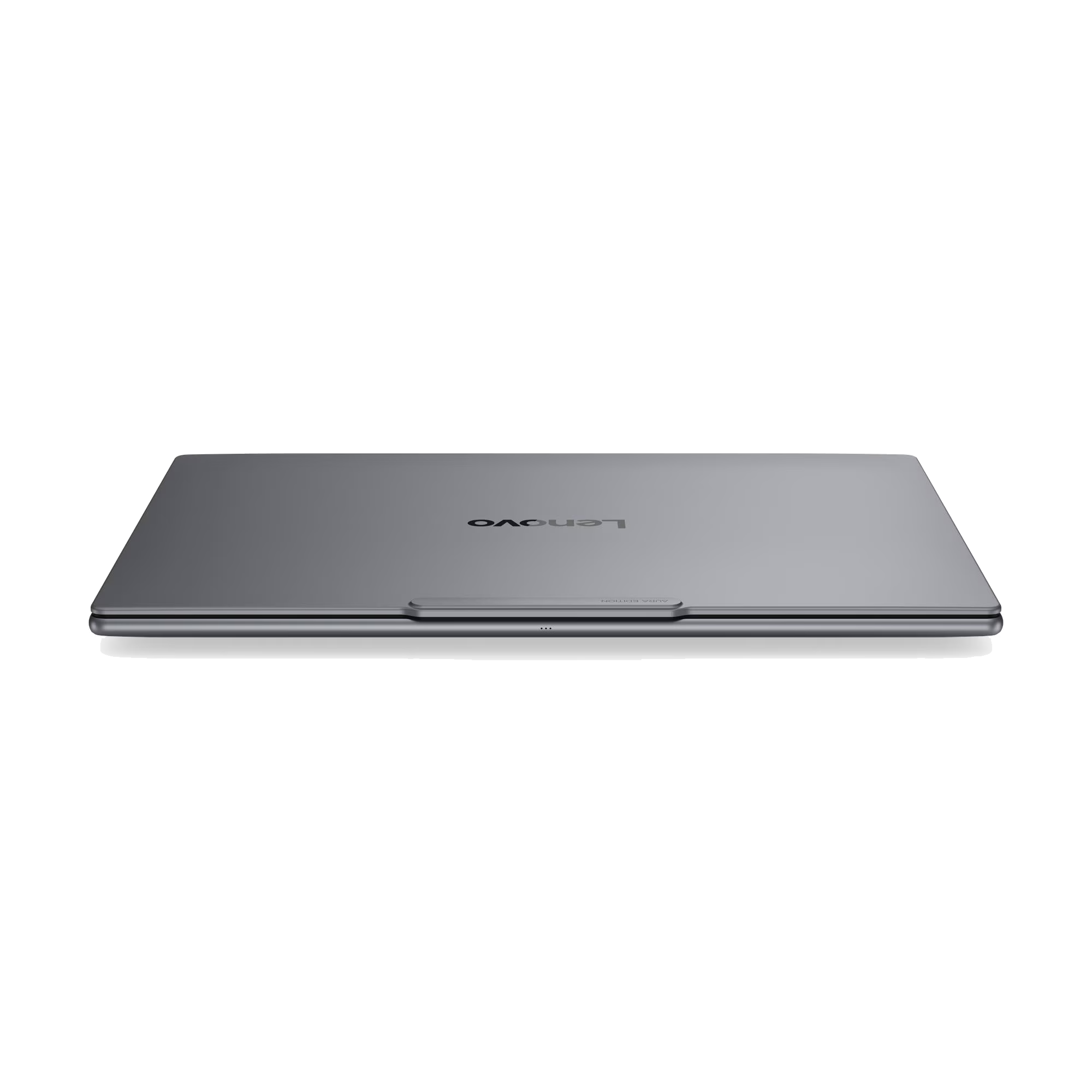 Portátil Lenovo gris cerrado con inscripción Aura Edition.