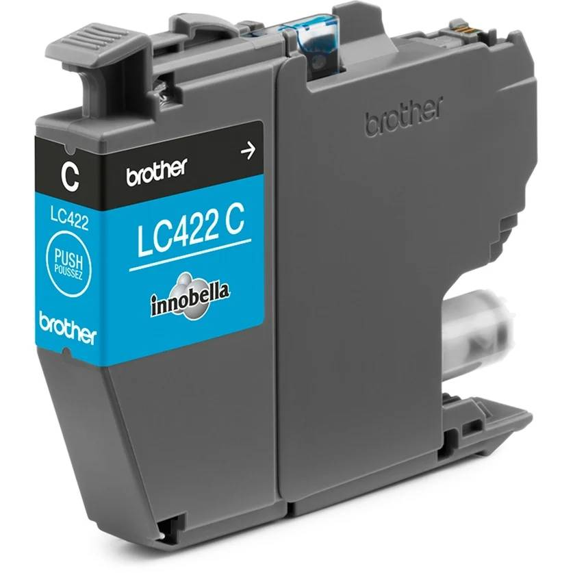 Cartucho de tinta gris Brother LC422 C con etiqueta azul y logo "innobella".