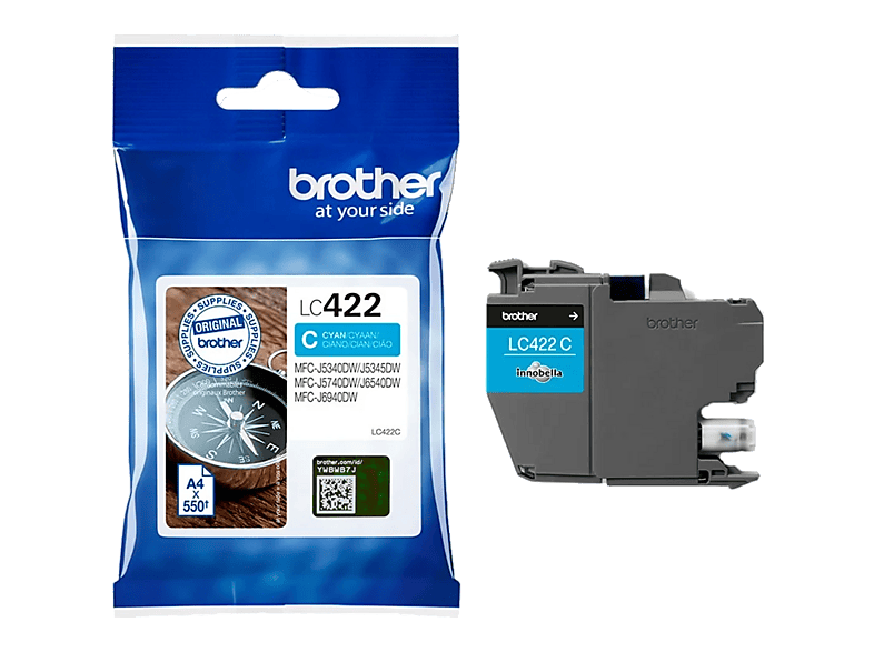 Cartucho de tinta - Brother LC-422C, 550 páginas, Cian