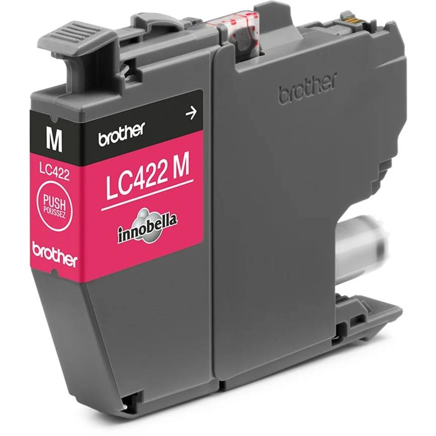 Cartucho de tinta Brother LC422 M con etiqueta magenta y logo "innobella".