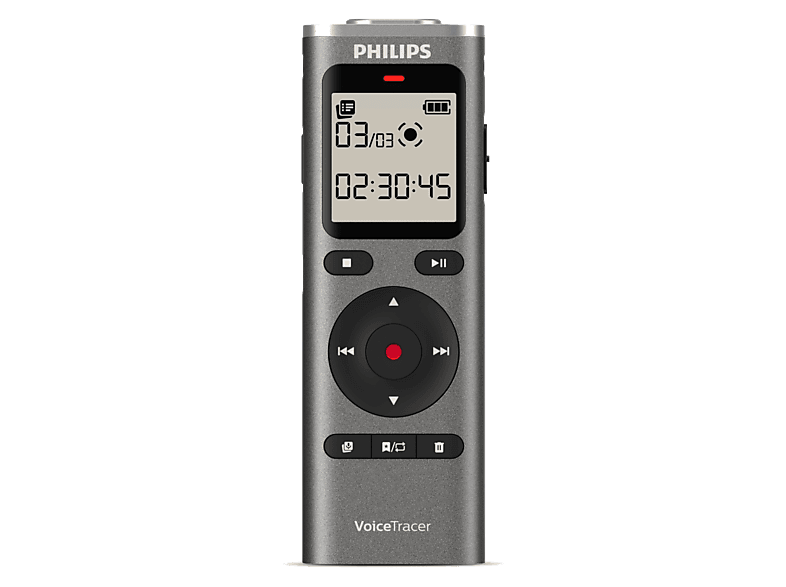 Grabadora de voz - Philips DVT1170, 8 GB, Micrófono 360°, Pantalla LCD 1.34 ", Formato PCM (WAV) , Funciona con pilas AAA, Plata