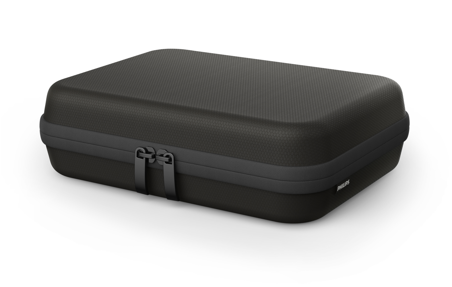 Estuche negro con cremallera y logo de Philips.